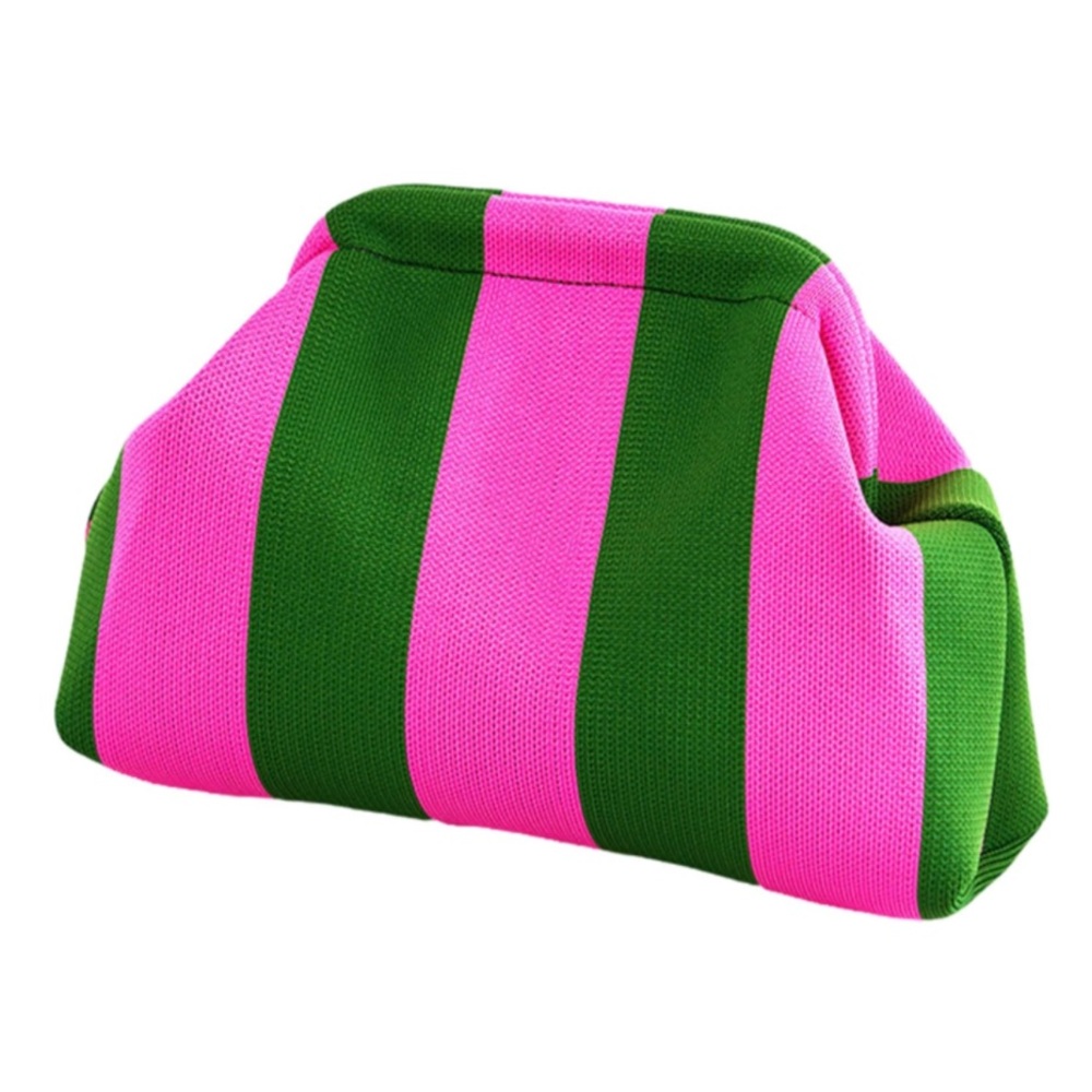 NEW Striped Woven Dumpling Clutch Bag  Light Pink & Green